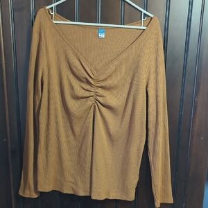 Old Navy Women's 3X Caramel Earth Tone Long Sleeve Vneck Top Ruched Front